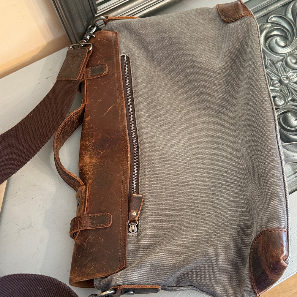 Brown and Gray Leather Messenger Bag - Picture 5 of 9